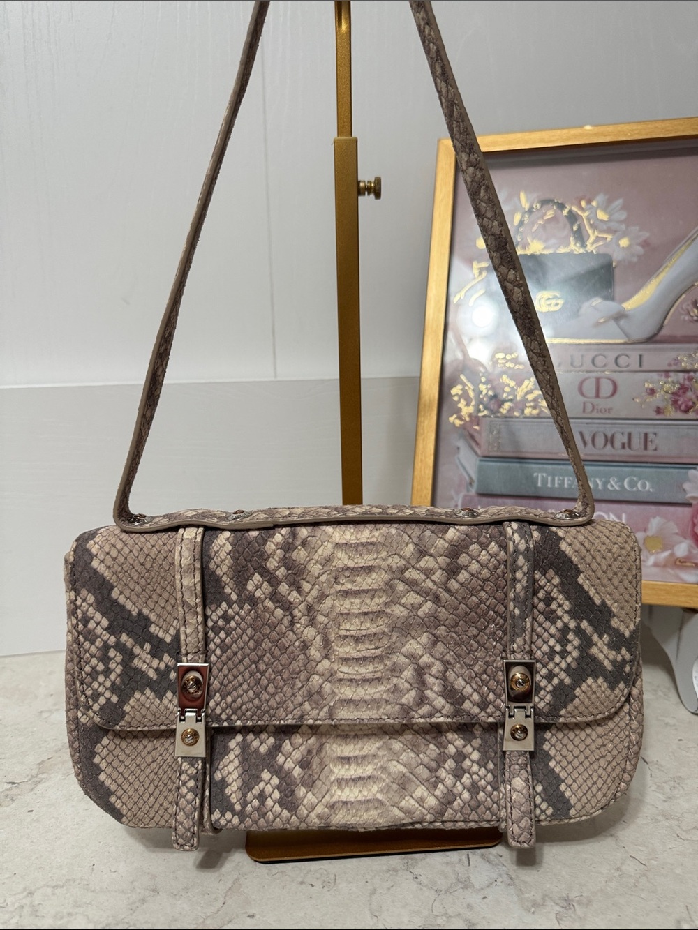 Henri Bendel nubuck Snakeskin Shoulder Bag